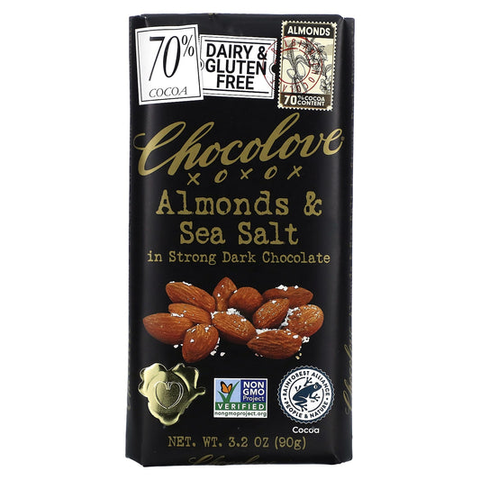 Chocolove-Almonds & Sea Salt in Strong Dark Chocolate-70% Cocoa-3.2 oz (90 g)