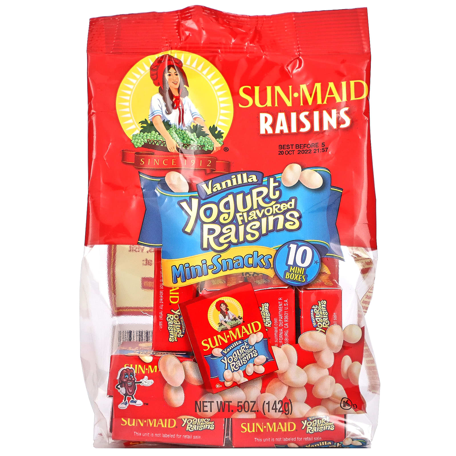 Sun-Maid-Yogurt Flavored Raisins-Mini-Snacks-Vanilla-10 Mini-Boxes-5 oz (142 g)