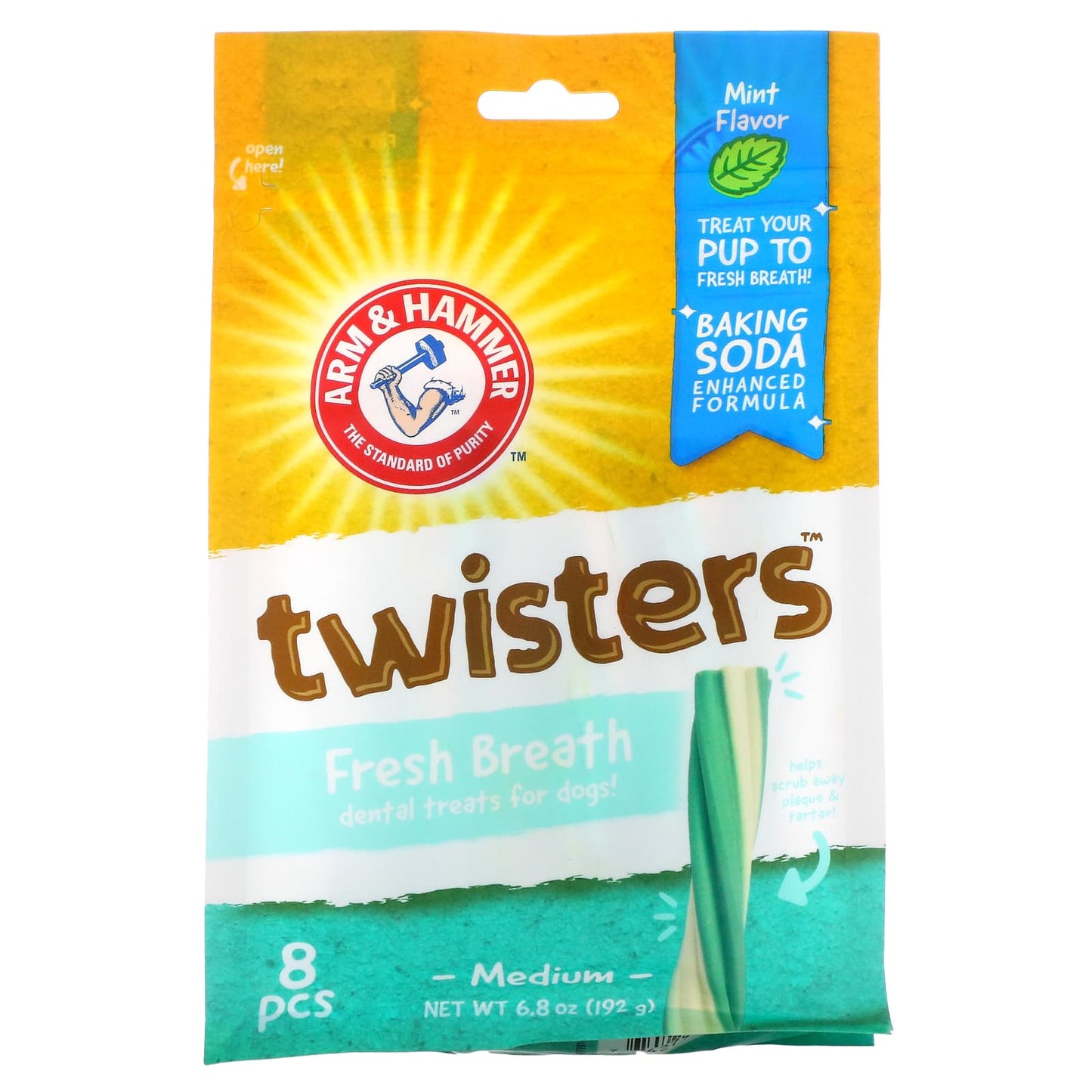 Arm & Hammer-Twisters-Fresh Breath Dental Treats For Dogs-Medium-Mint-8 Pieces