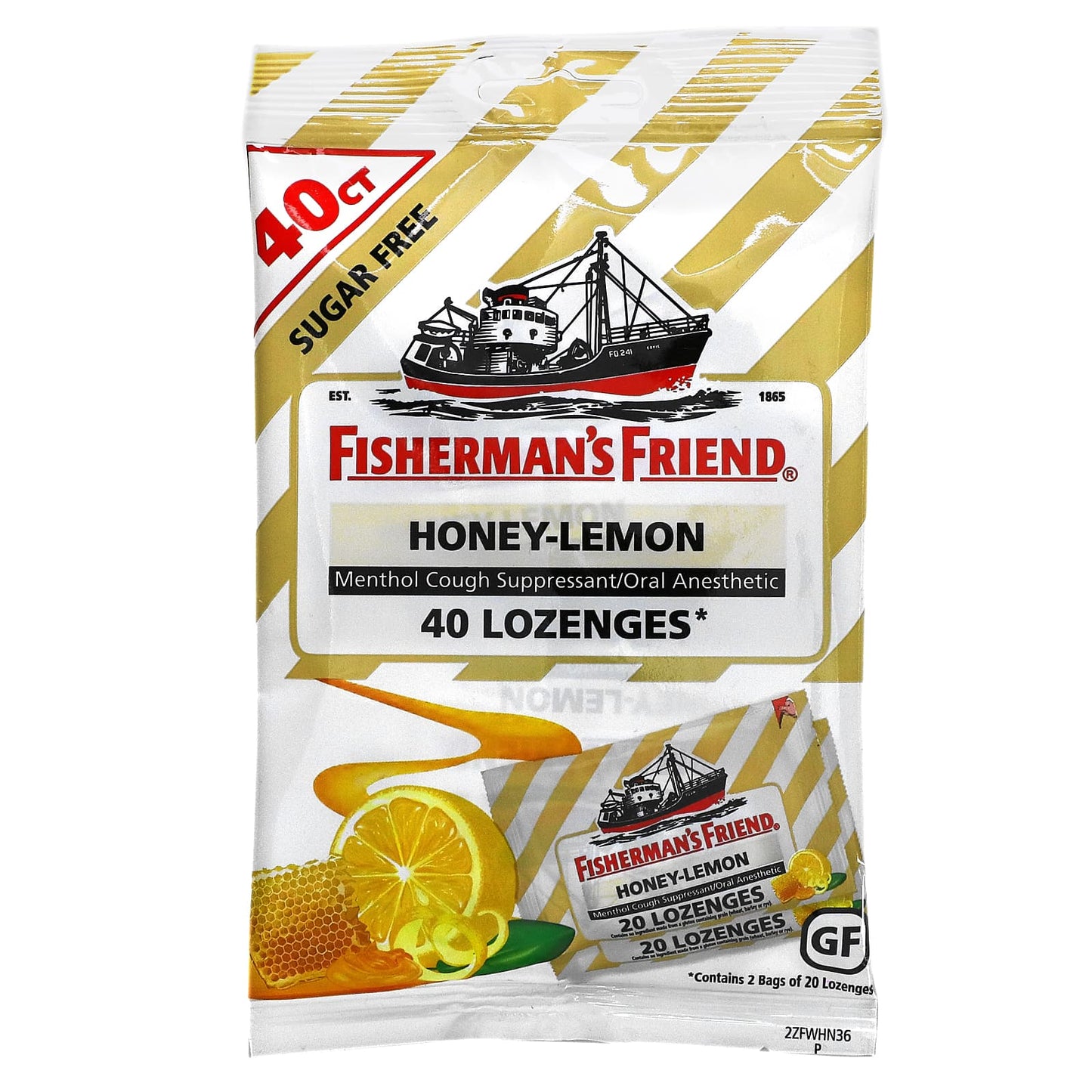 Fisherman's Friend-Menthol Cough Suppressant Lozenges-Sugar Free-Honey-Lemon-40 Lozenges