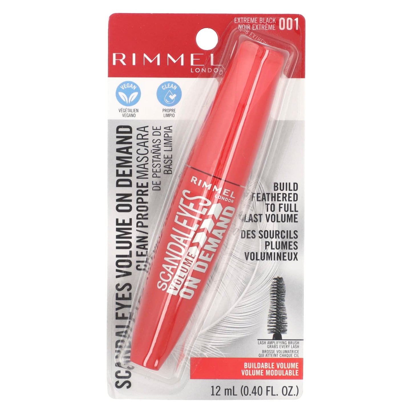 Rimmel London, Scandal'Eyes, Volume On Demand Clean Mascara, 001 Extreme Black, 0.4 fl oz (12 ml)