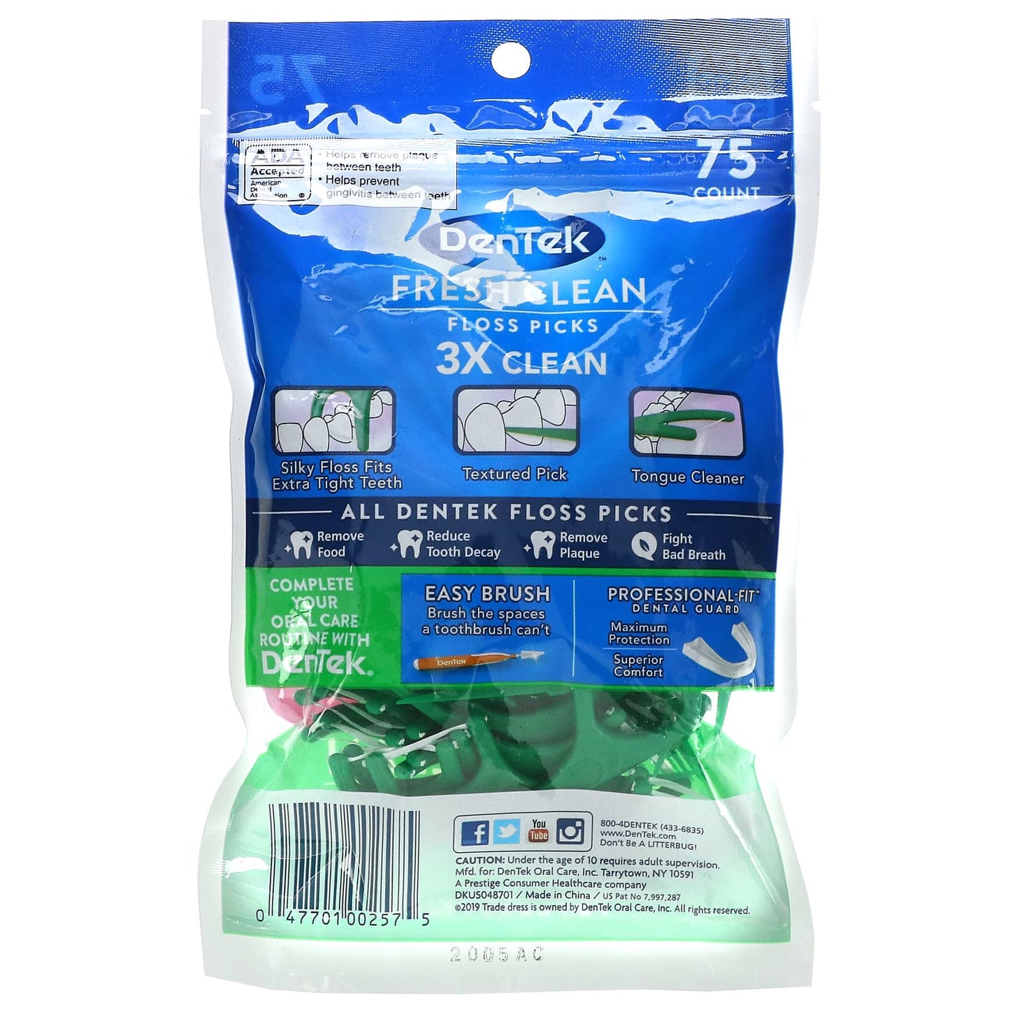 DenTek, Fresh Clean, Floss Picks, Mouthwash Blast, 75 Floss Picks