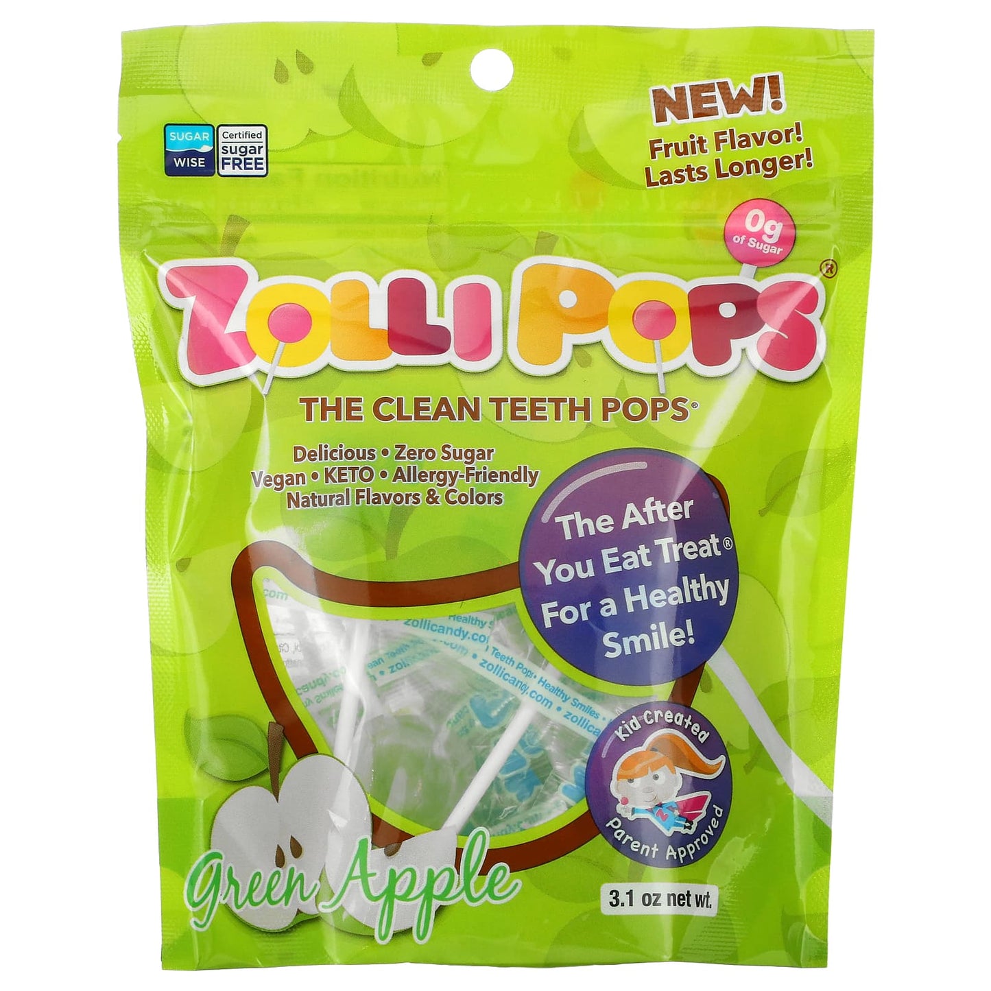 Zollipops-The Clean Teeth Pops-Green Apple-3.1 oz