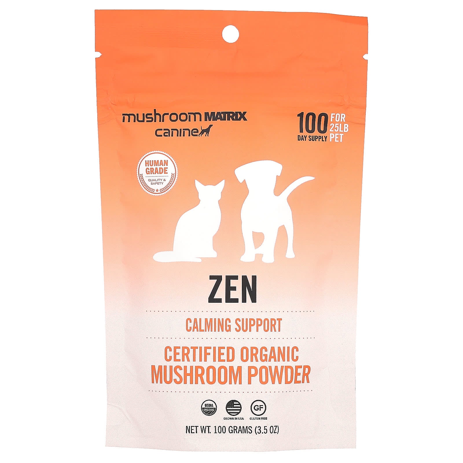 Mushroom Matrix Canine-Zen-Certified Organic Mushroom Powder-For 25 lb Pet-For Dogs and Cats-3.5 oz (100 g)