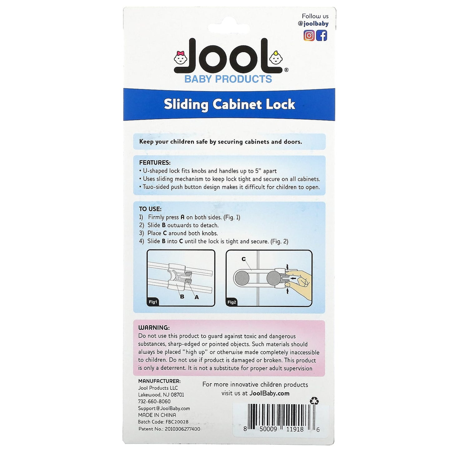 Jool Baby Products, Sliding Cabinet Lock, 4 Pack