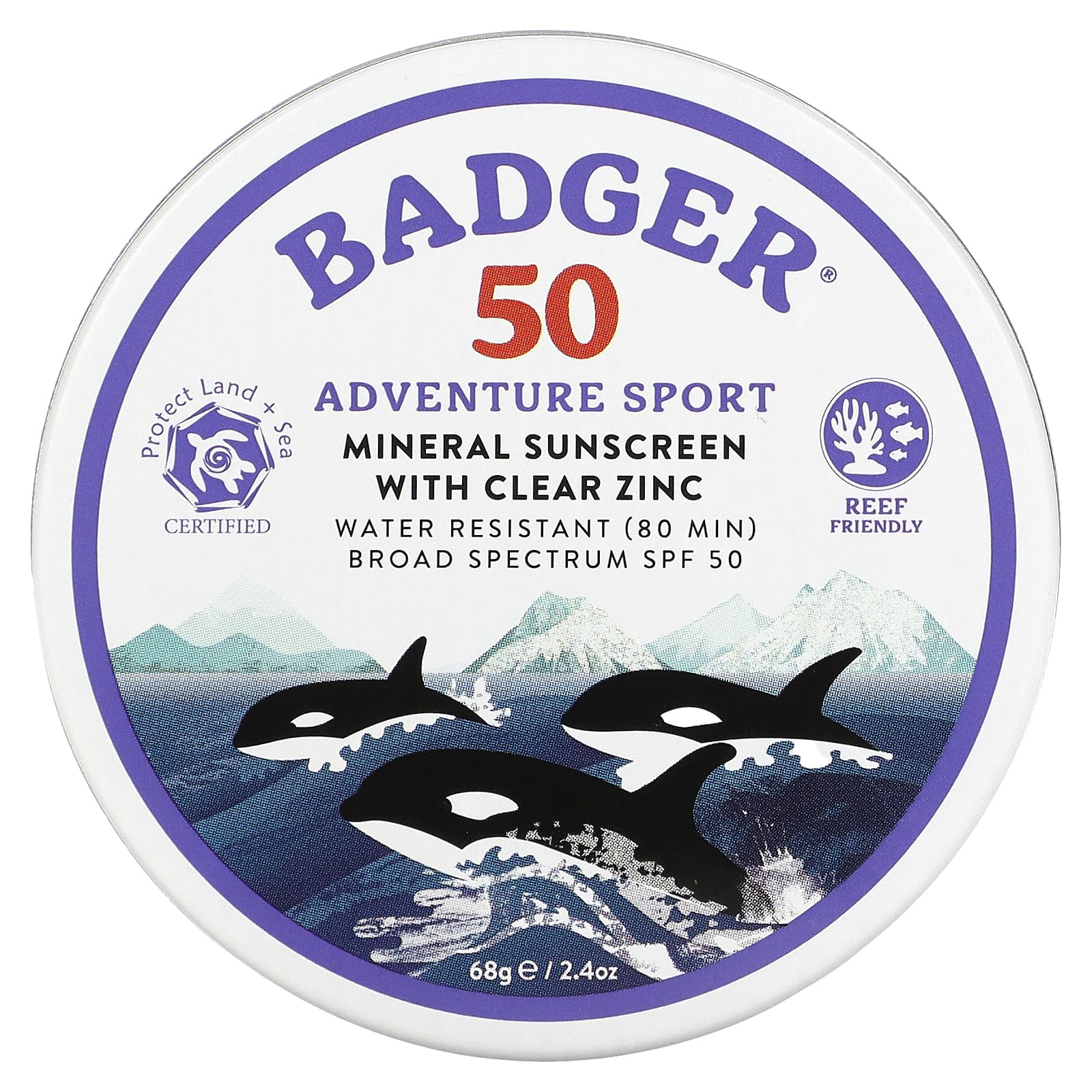 Badger Company-Adventure Sport-Mineral Sunscreen with Clear Zinc-SPF 50-Unscented-2.4 oz (68 g)