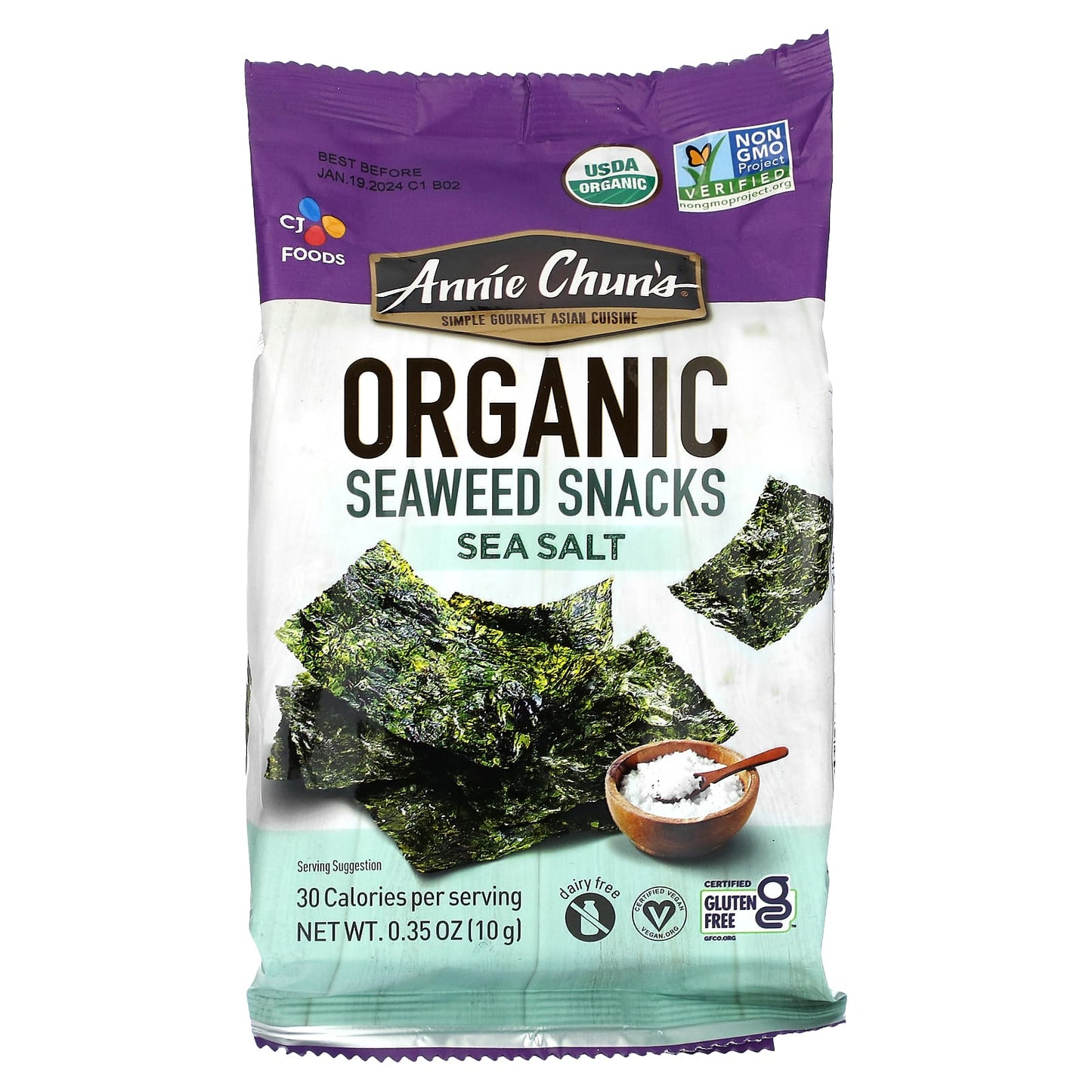 Annie Chun's-Organic Seaweed Snacks-Sea Salt-0.35 oz (10 g)