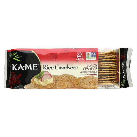 KA-ME-Rice Crackers-Black Sesame and Soy Sauce-3.5 oz (100 g)