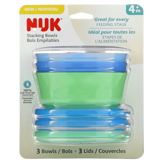 NUK-Stacking Bowls-4+ Months-Blue & Green-3 Bowls + 3 Lids