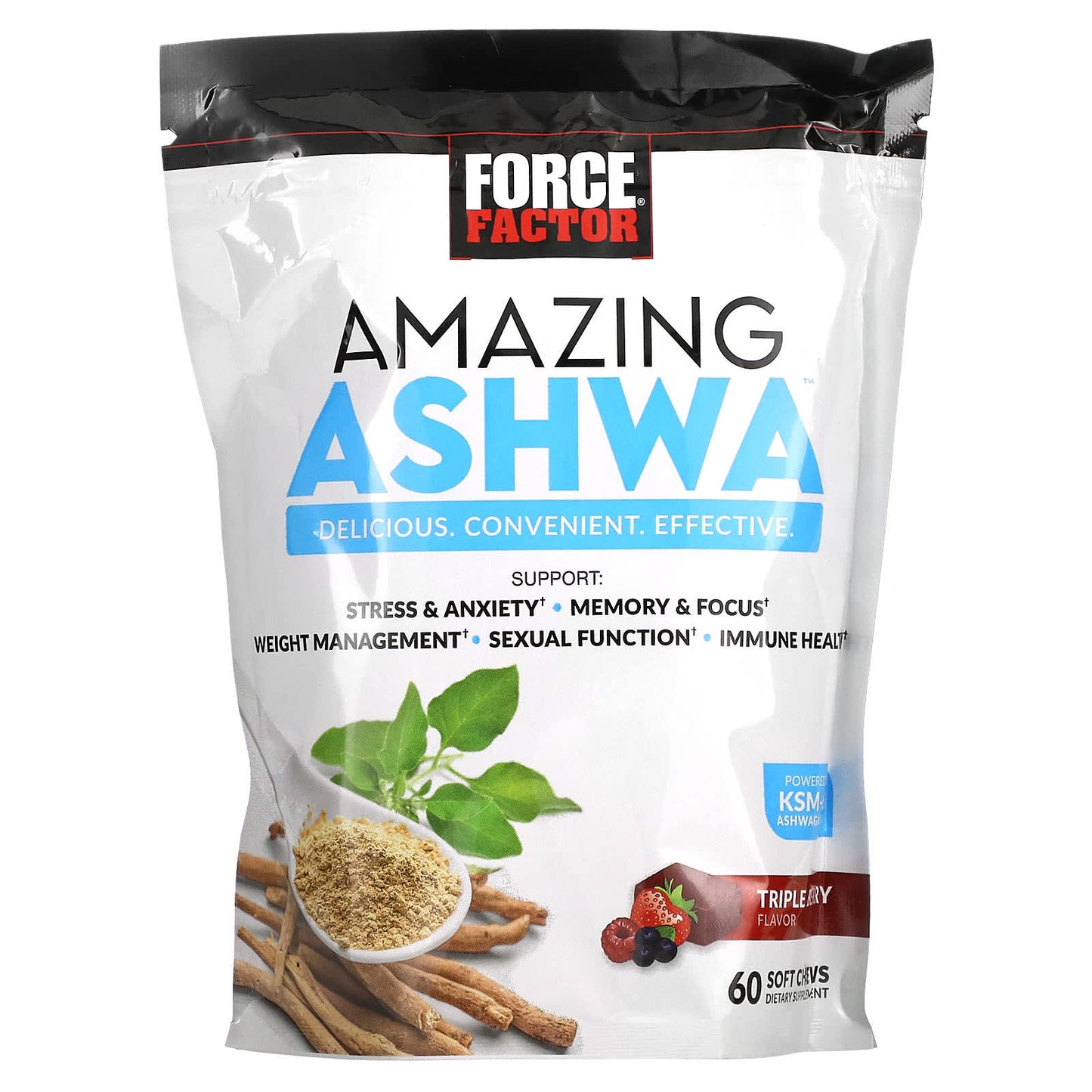 Force Factor-Amazing Ashwa-Triple Berry-60 Soft Chews