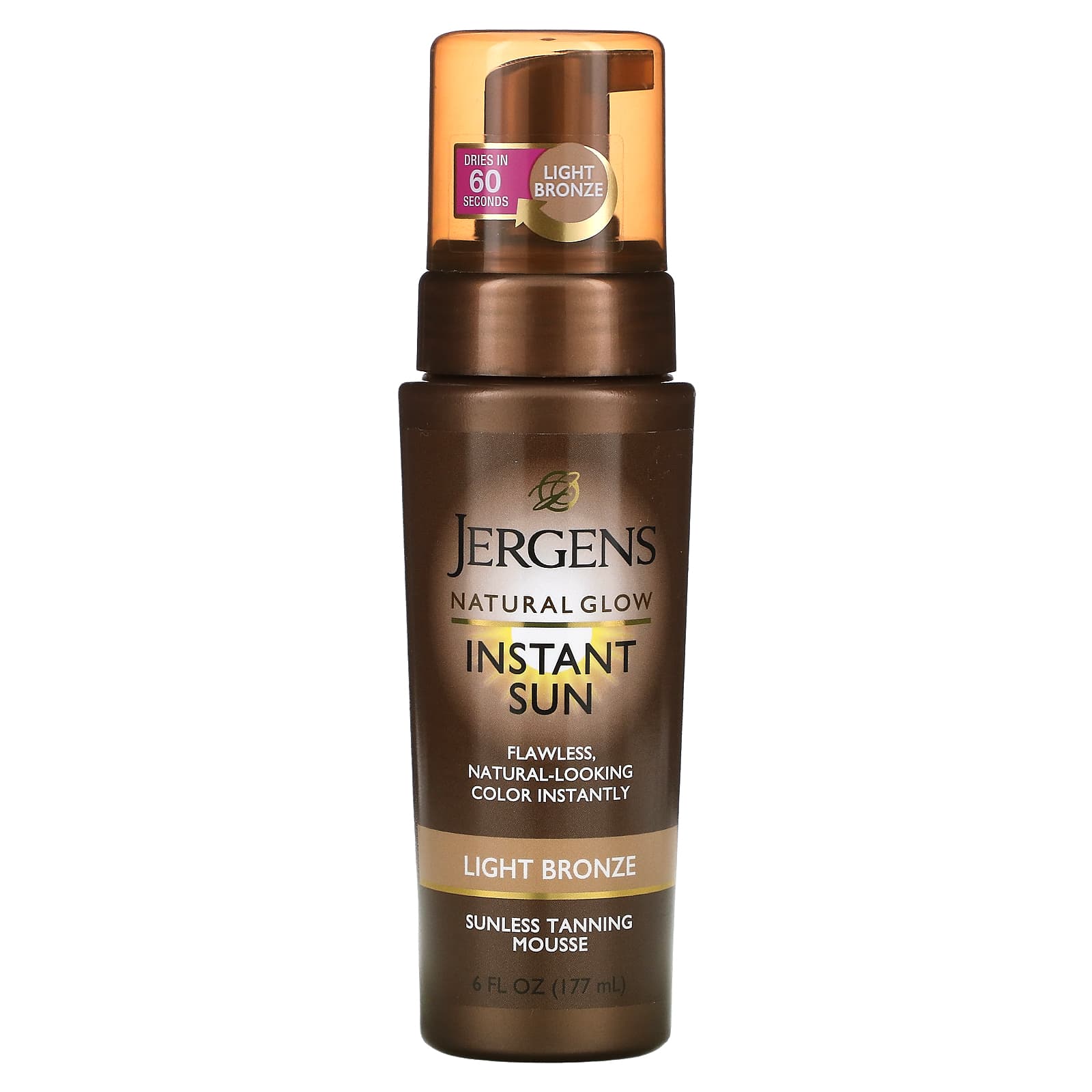 Jergens-Natural Glow-Instant Sun-Sunless Tanning Mousse-Light Bronze-6 fl oz (177 ml)