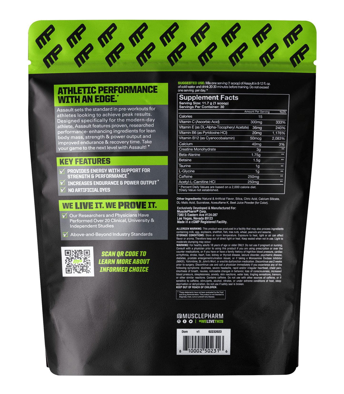 MusclePharm, Assault Energy + Strength, Pre-Workout, Melon Hwachae, 12.4 oz (351 g)