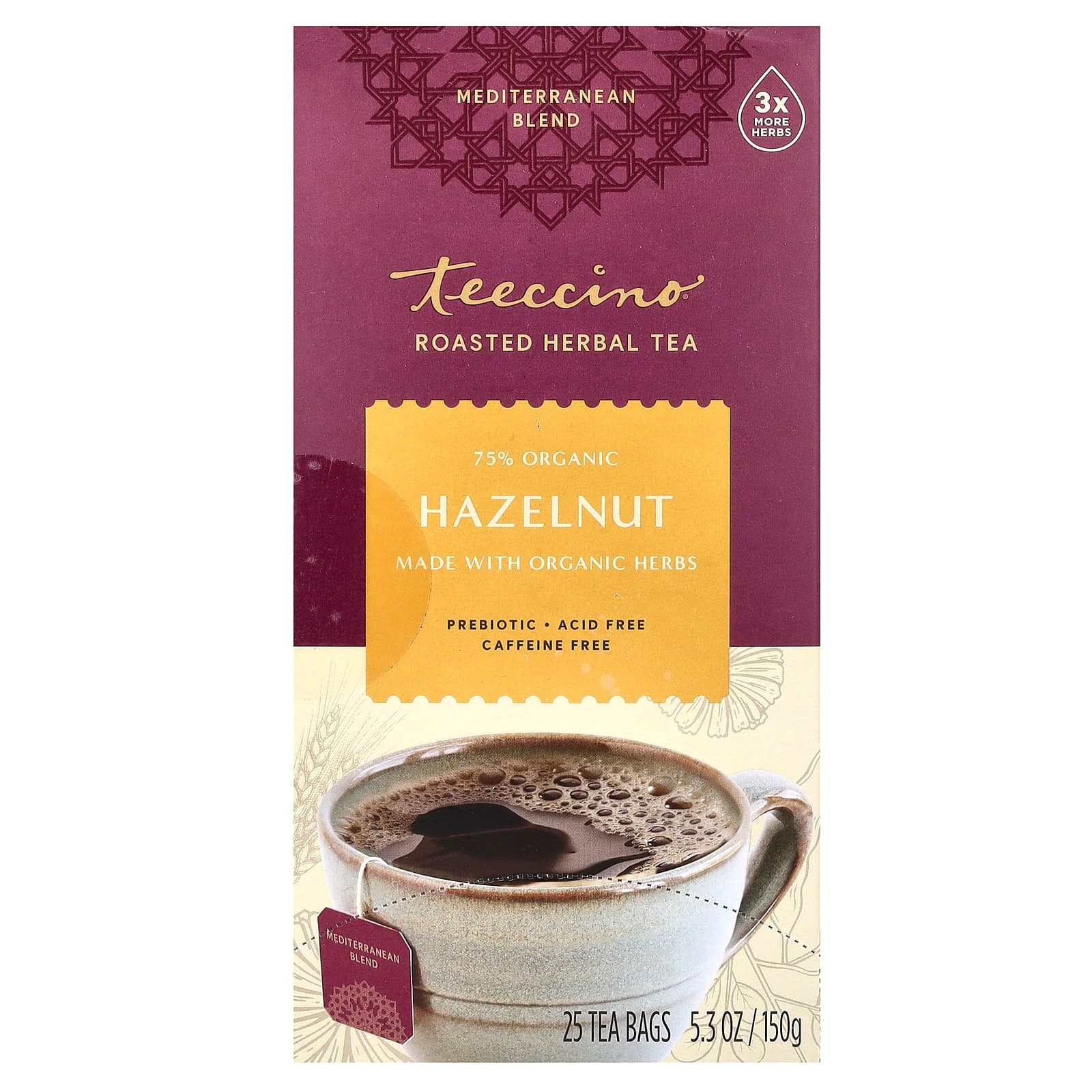 Teeccino-Roasted Herbal Tea-Hazelnut-Caffeine Free-25 Tea Bags-5.3 oz (150 g)