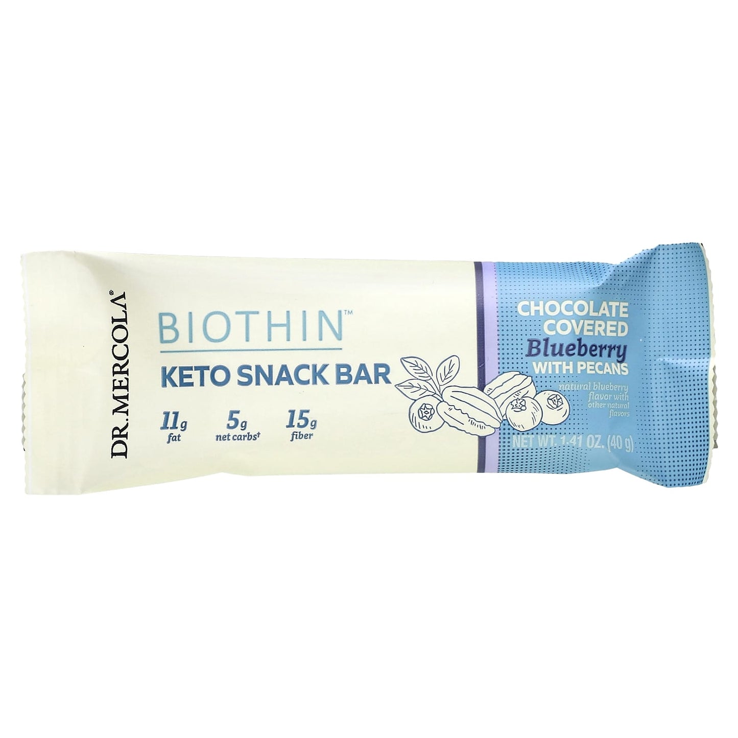 Dr. Mercola, Biothin, Keto Snack Bar, Chocolate Covered Blueberry with Pecans, 12 Bars, 1.41 oz (40 g) Each