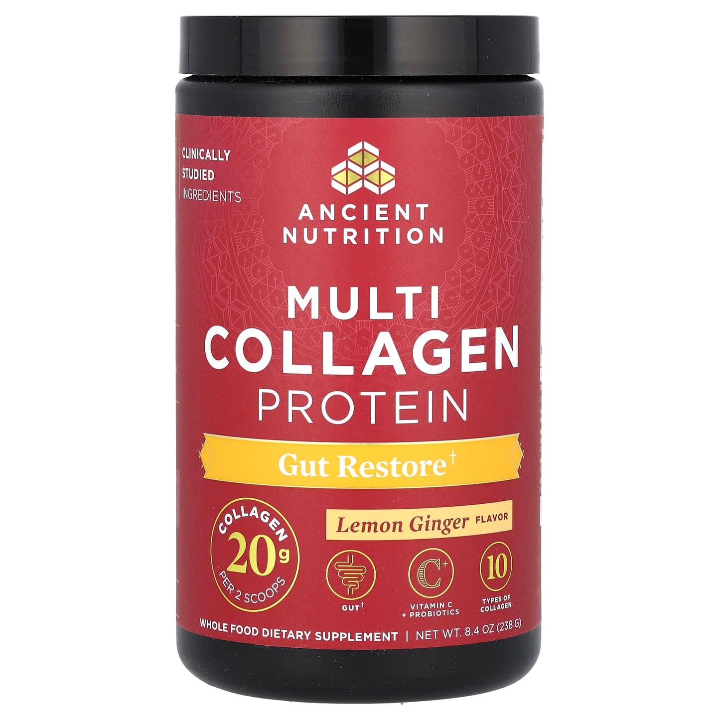 Ancient Nutrition-Multi Collagen Protein-Lemon Ginger-8.4 oz (238 g)