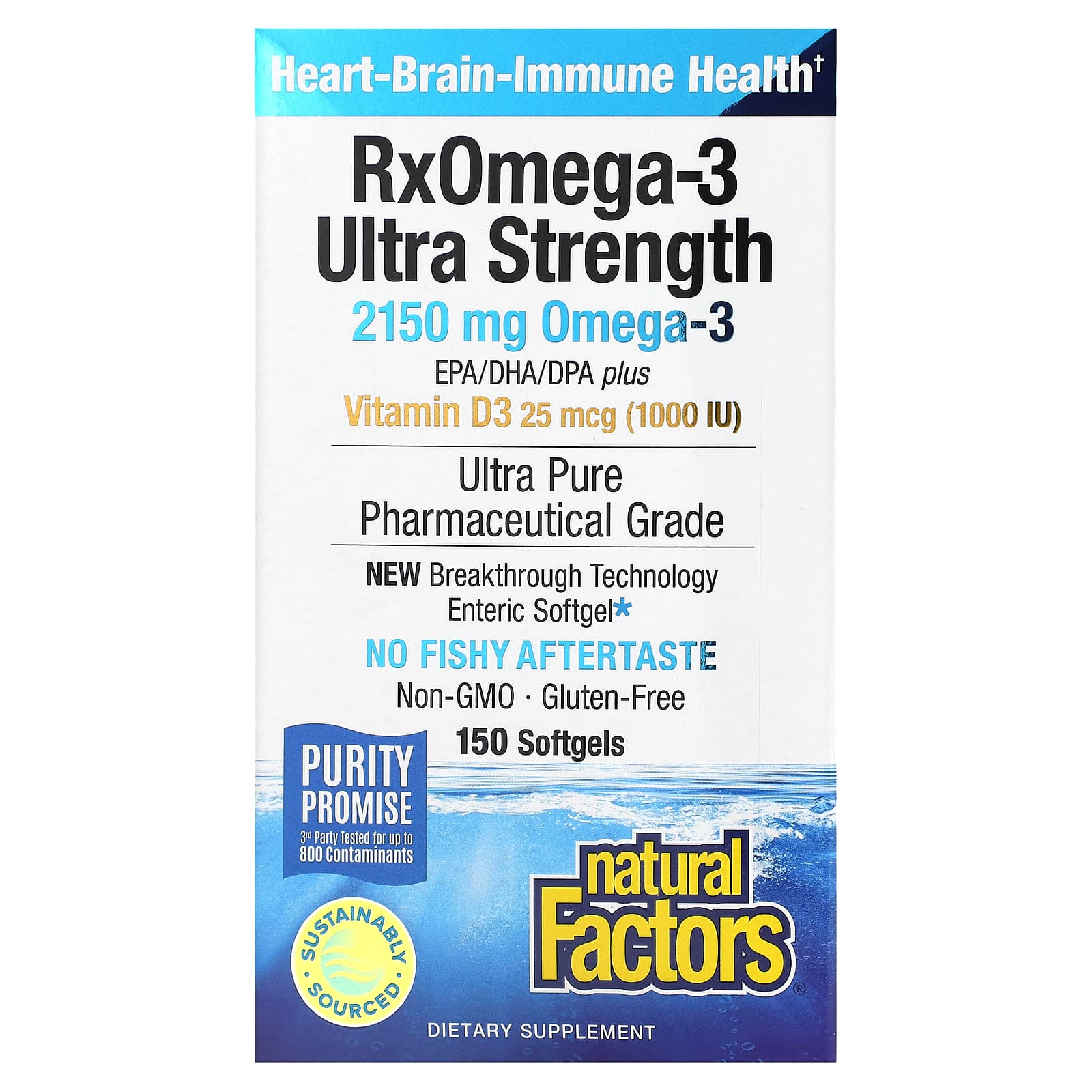 Natural Factors-RxOmega-3 with Vitamin D3-Ultra Strength-2,150 mg-150 Softgels (1,075 mg per Softgel)