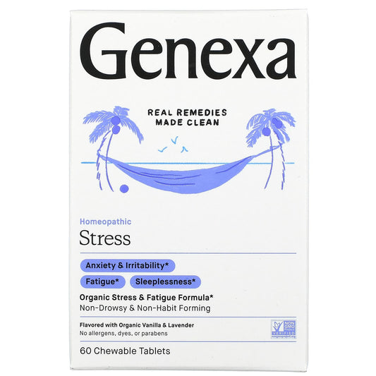 Genexa-Stress-Organic Stress & Fatigue Formula-Organic Vanilla & Lavender-60 Chewable Tablets