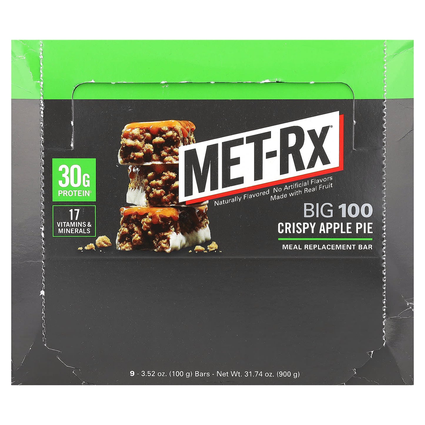 MET-Rx-Big 100-Meal Replacement Bar-Crispy Apple Pie-9 Bars-3.52 oz (100 g) Each