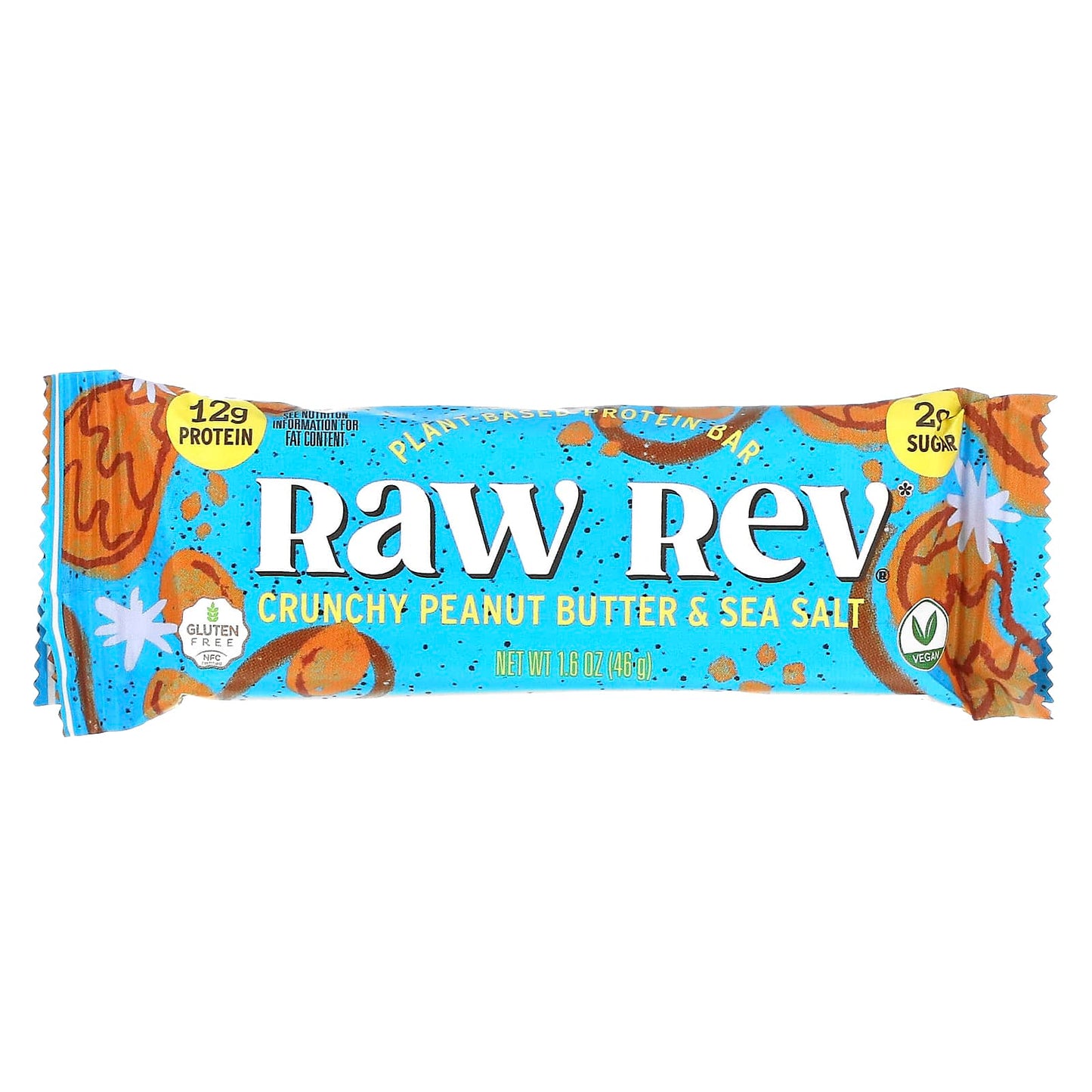 Raw Rev, Plant-Based Protein Bar, Crunchy Peanut Butter & Sea Salt, 12 Bars, 1.6 oz (46 g) Each