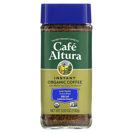 Cafe Altura-Instant Organic Coffee-Medium Roast-Freeze-Dried-Decaf-3.53 oz (100 g)