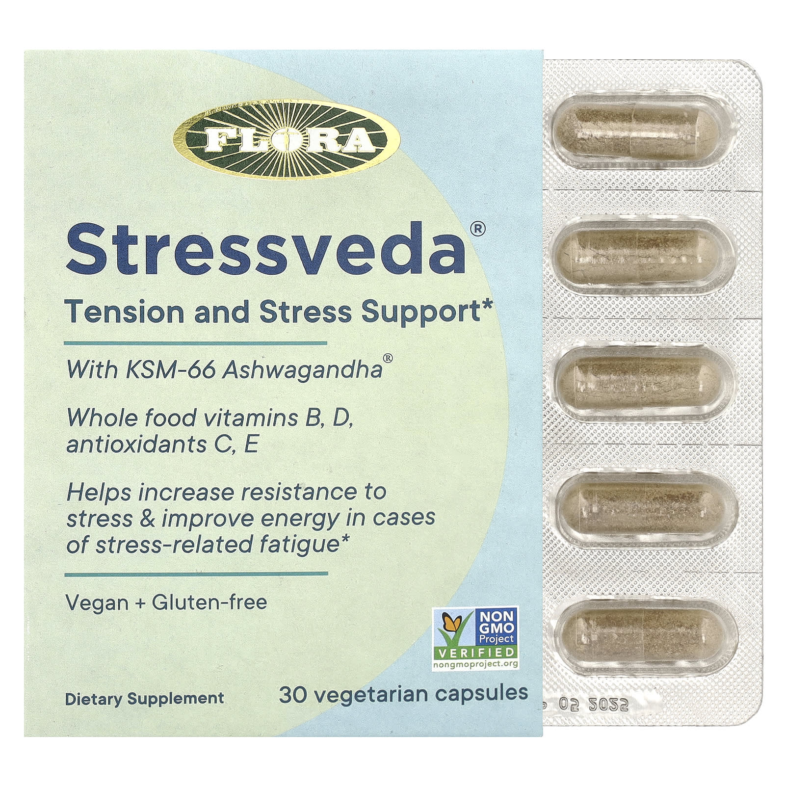 Flora-Stressveda with KSM-66 Ashwagandha -30 Vegetarian Capsules