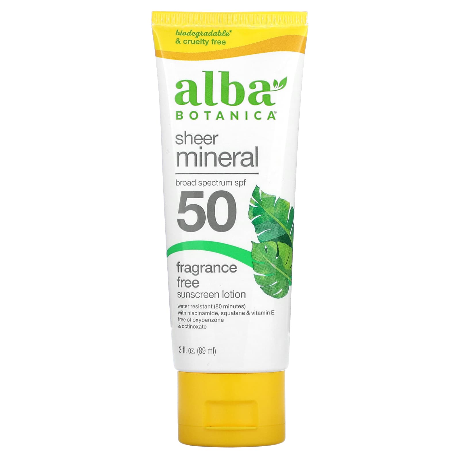 Alba Botanica-Sheer Mineral Sunscreen Lotion-SPF 50-Fragrance Free-3 fl oz (89 ml)