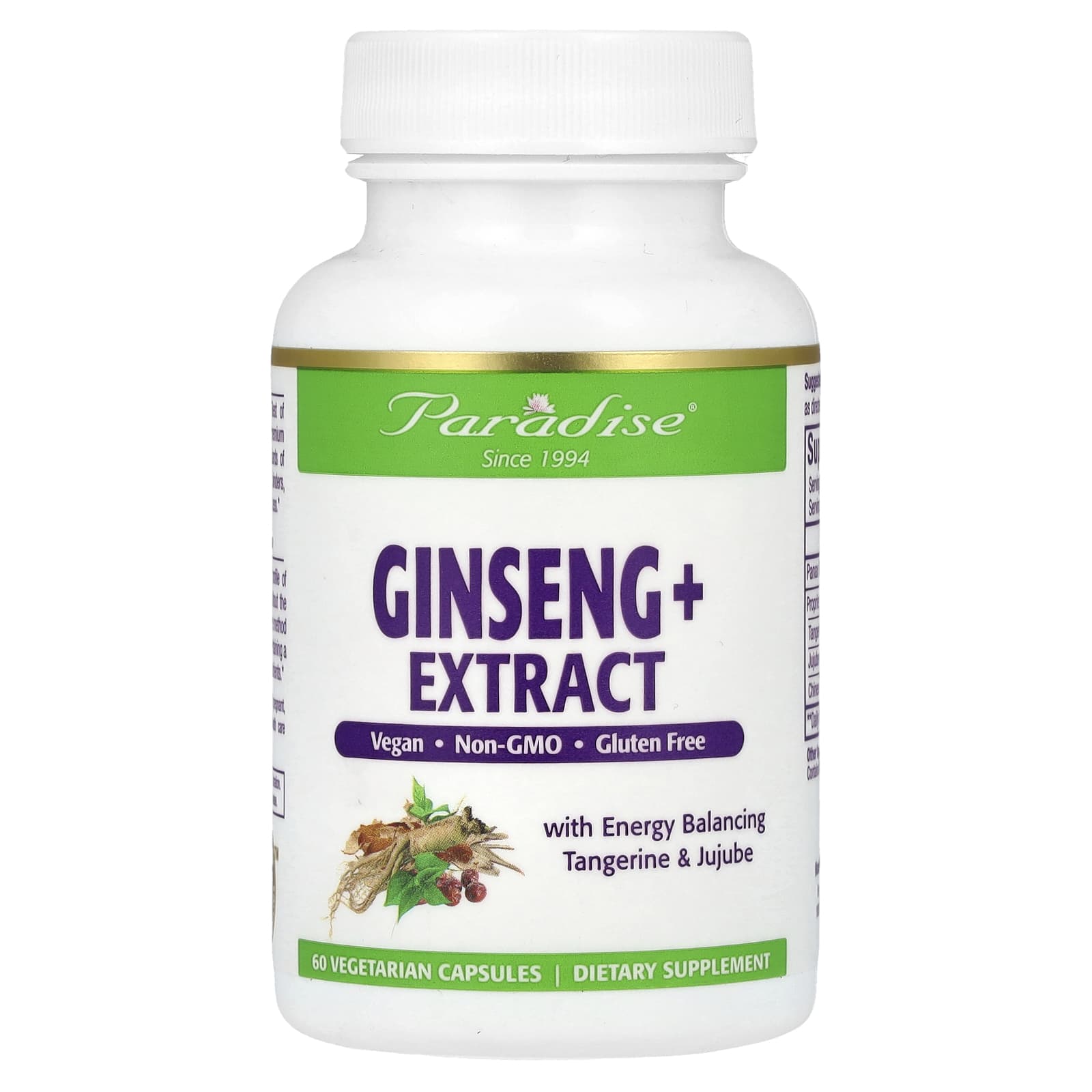 Paradise Herbs-Ginseng+ Extract-60 Vegetarian Capsules