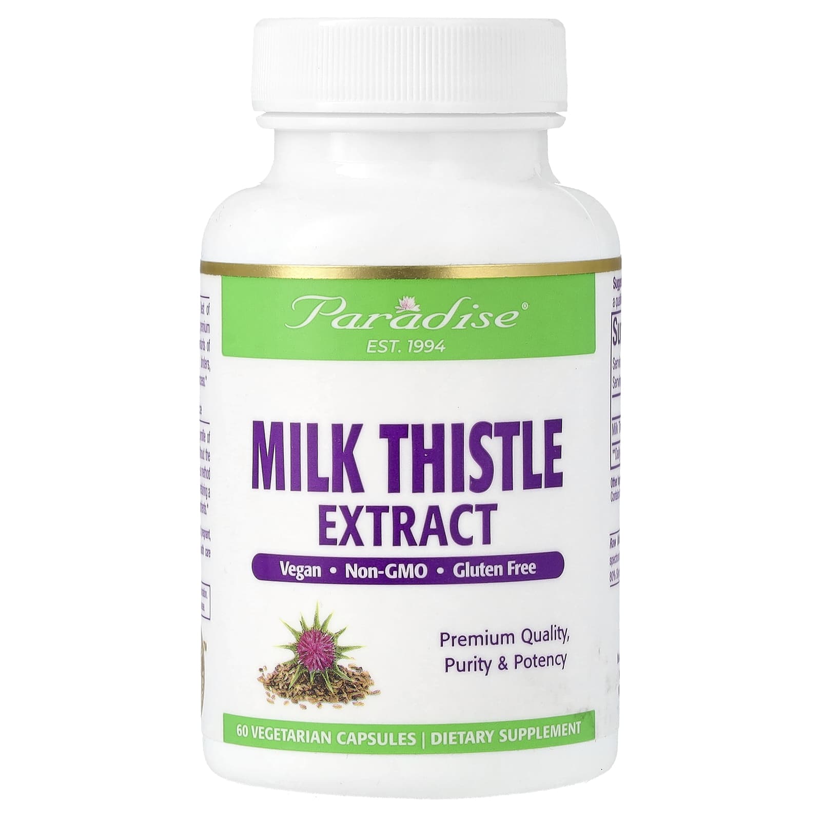 Paradise Herbs-Milk Thistle Extract-60 Vegetarian Capsules