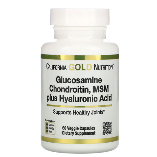 California Gold Nutrition-Glucosamine Chondroitin-MSM plus Hyaluronic Acid-60 Veggie Capsules