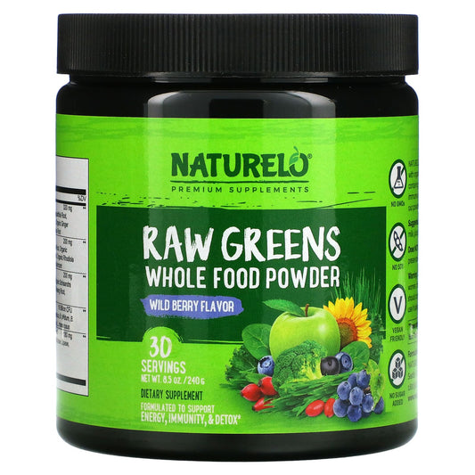 NATURELO-Raw Greens-Whole Food Powder-Wild Berry-8.5 oz (240 g)