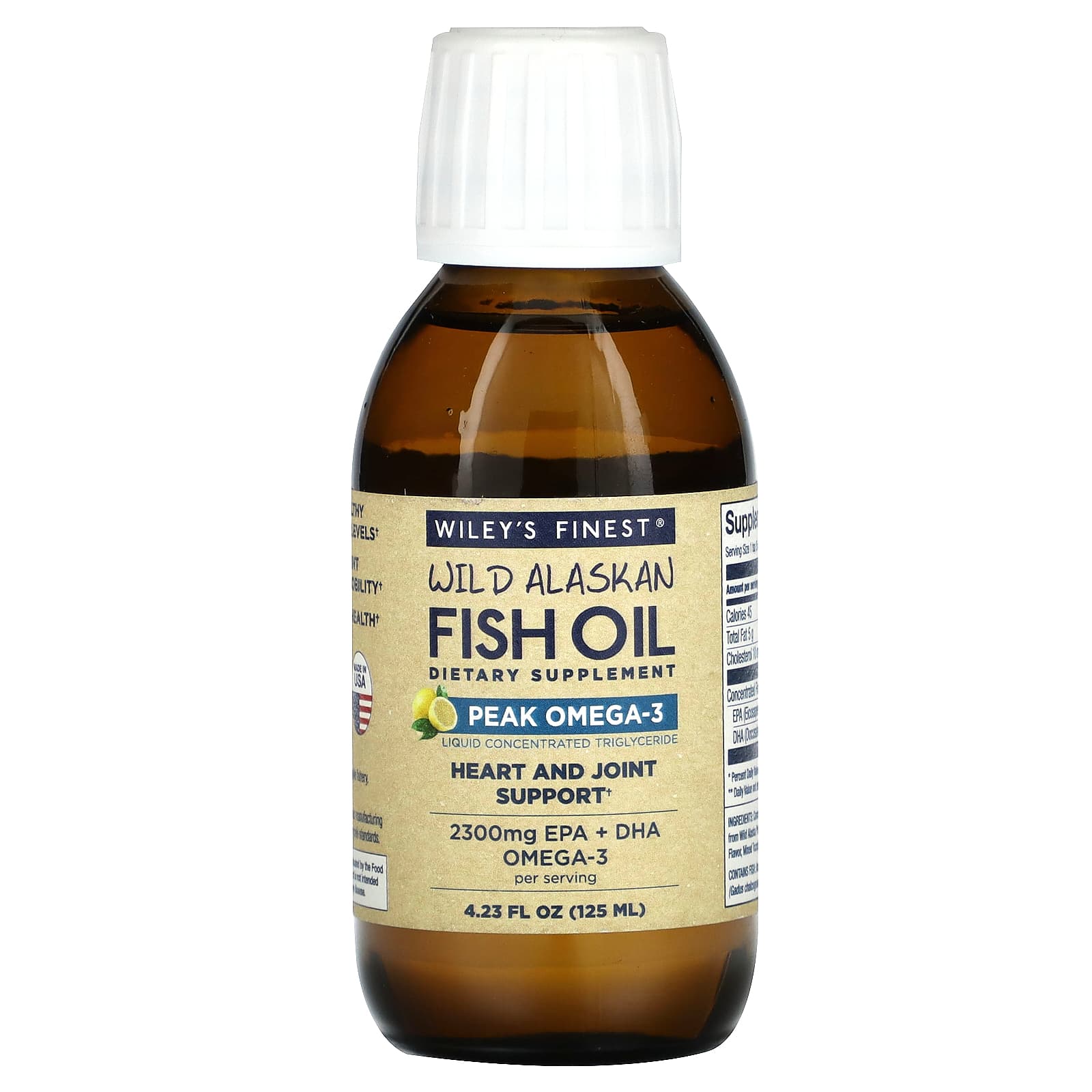 Wiley's Finest-Wild Alaskan Fish Oil-Peak Omega-3-Natural Lemon-2,300 mg-4.23 fl oz (125 ml)