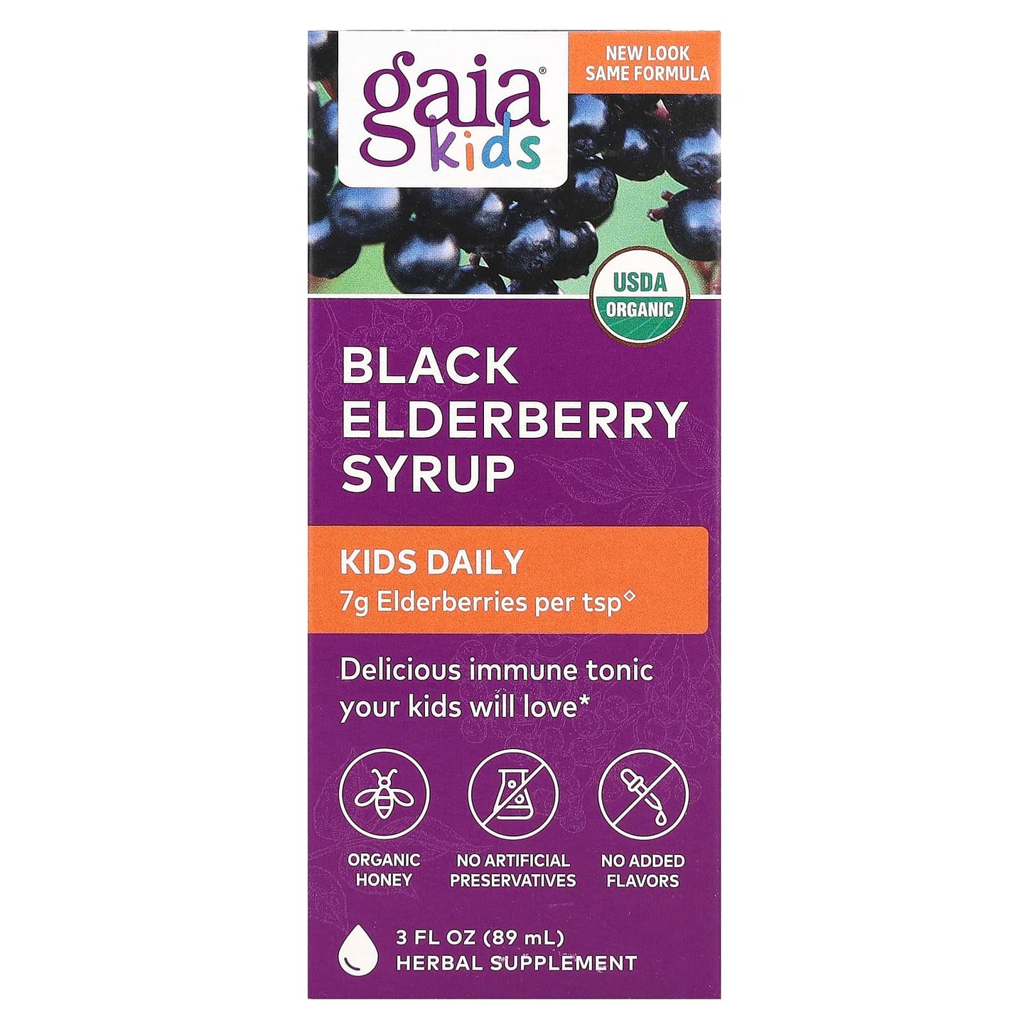 Gaia Herbs-Kids Daily-Black Elderberry Syrup-3 fl oz (89 ml)