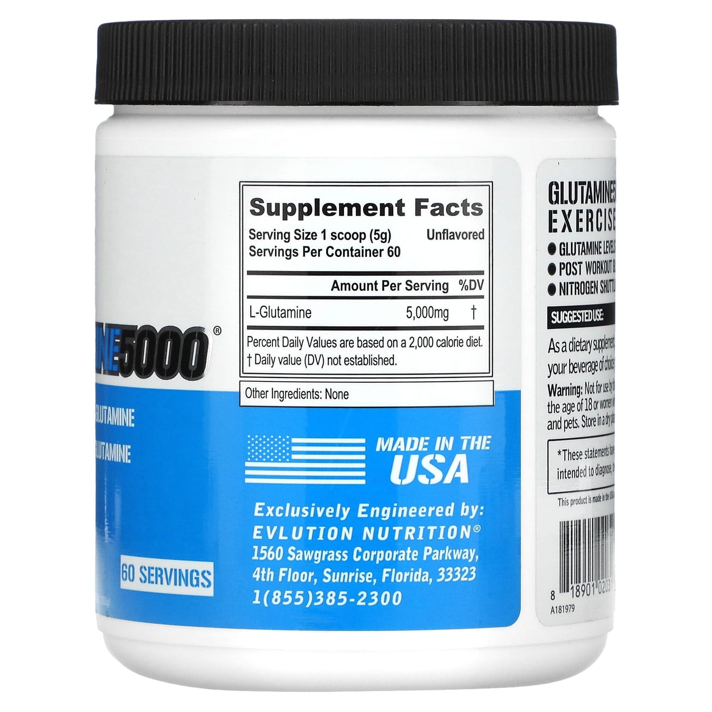 EVLution Nutrition, Glutamine5000, Unflavored, 10.58 oz (300 g)