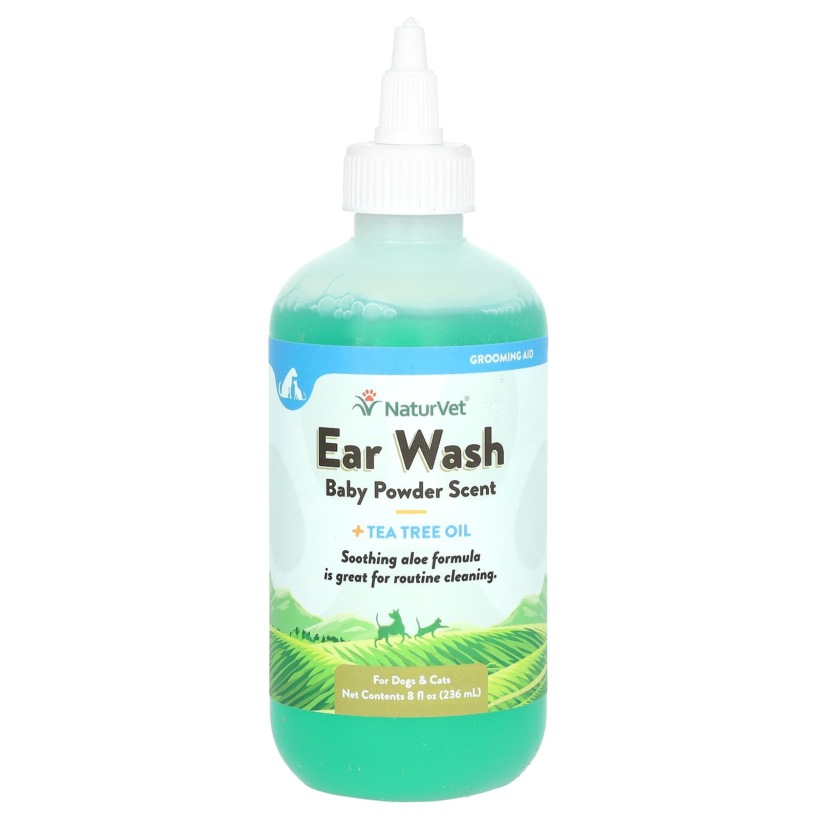 NaturVet-Ear Wash + Tea Tree Oil-For Dogs & Cats-Baby Powder Scent-8 fl oz (236 ml)