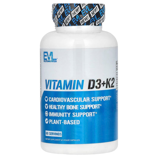 EVLution Nutrition-Vitamin D3+K2-60 Veggie Capsules