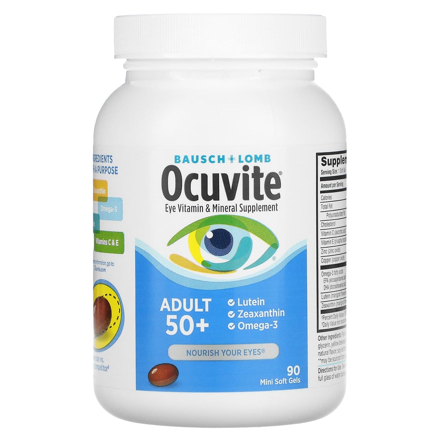 Ocuvite, Adult 50+, Eye Vitamin & Mineral Supplement, 90 Mini Soft Gels