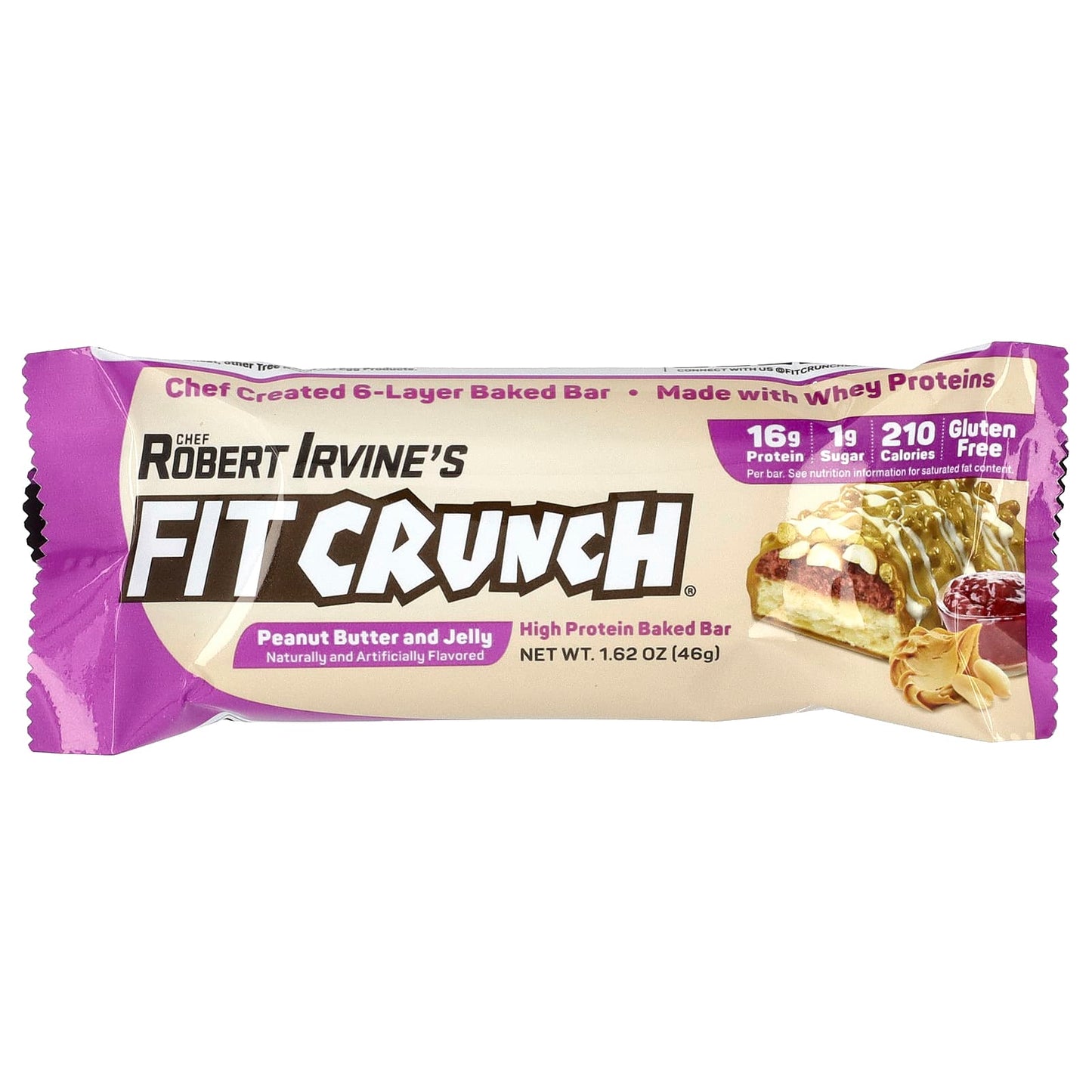 FITCRUNCH, High Protein Baked Bar, Peanut Butter and Jelly, 9 Bars, 1.62 (46 g) Each