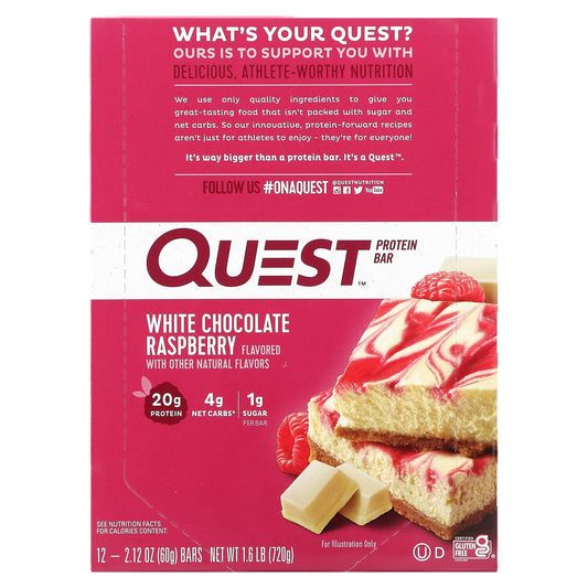 Quest Nutrition-Protein Bar-White Chocolate Raspberry-12 Bars-2.12 oz (60 g) Each