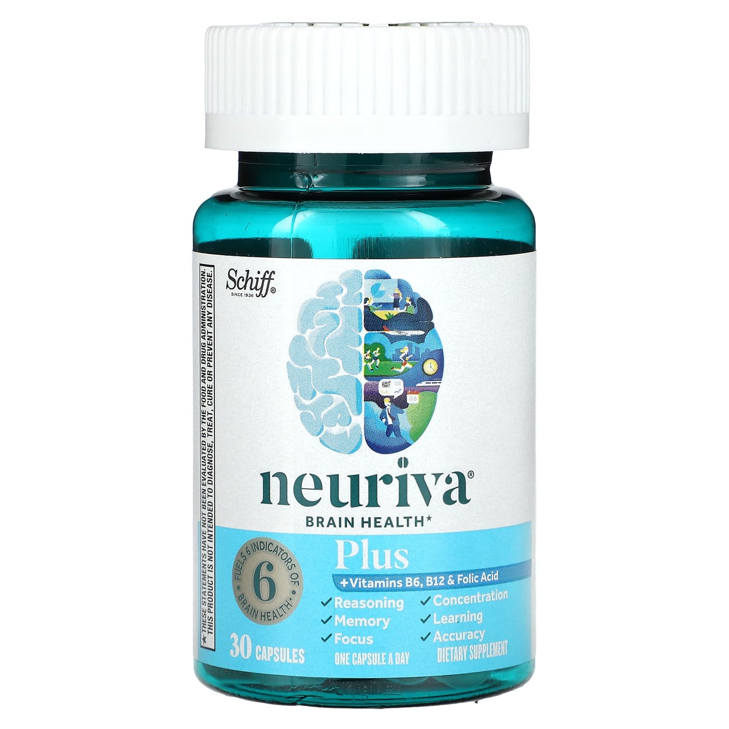 Schiff, Neuriva Brain Health, Plus Vitamins B6, B12 & Folic Acid, 30 Capsules