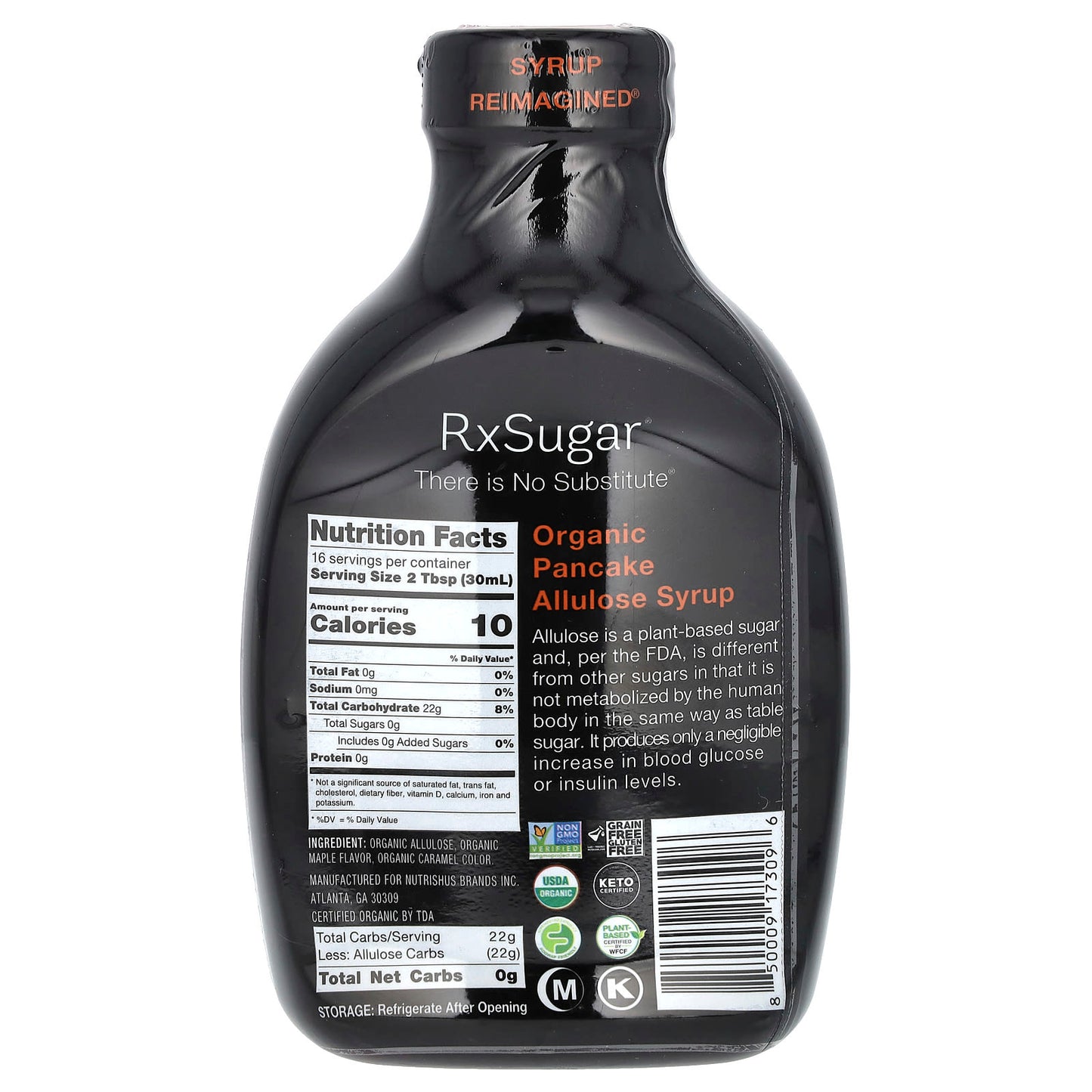 RxSugar, Organic Pancake Allulose Syrup, 16 fl oz (473 ml)