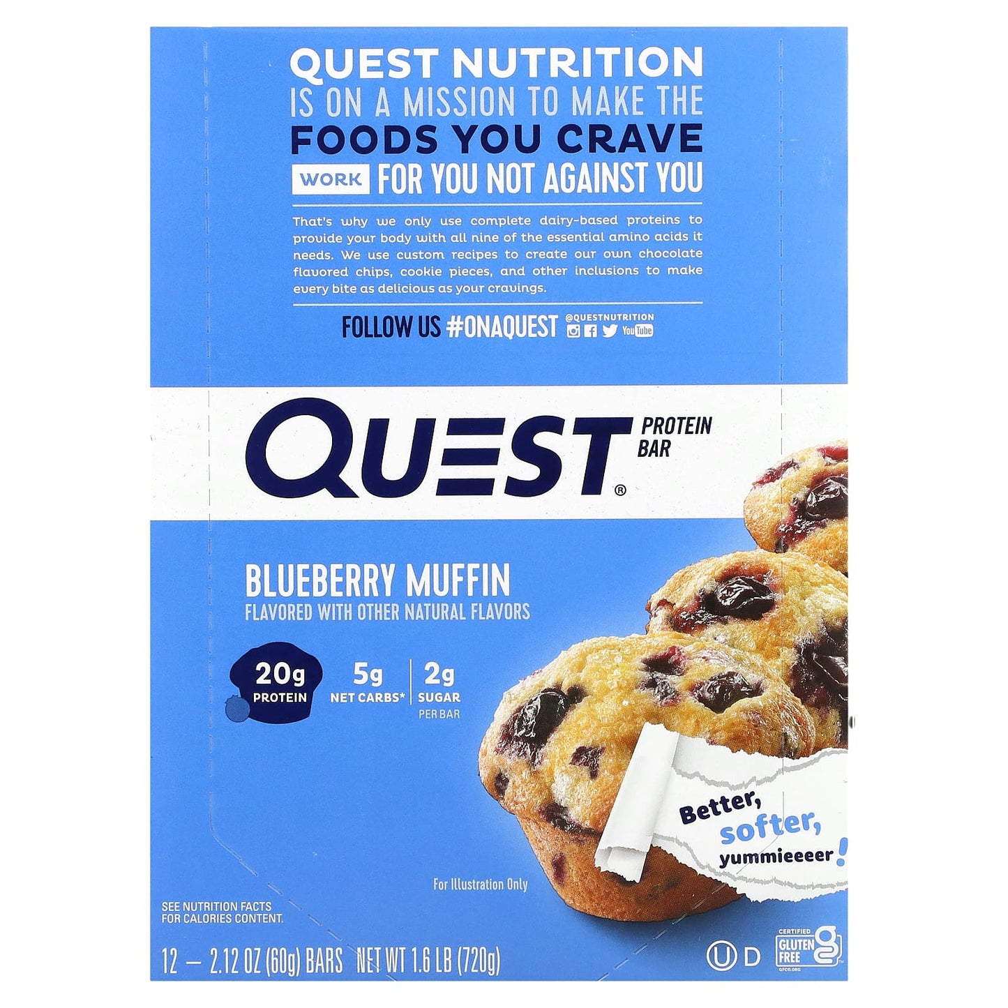 Quest Nutrition-Protein Bar-Blueberry Muffin-12 Bars-2.12 oz (60 g) Each