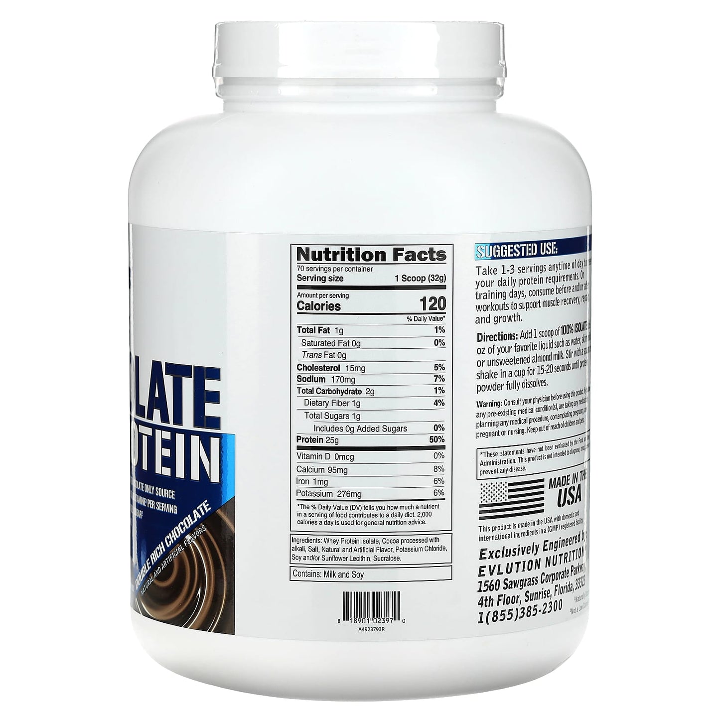 EVLution Nutrition, 100% Isolate Protein, Double Rich Chocolate, 5 lb (2.268 kg)