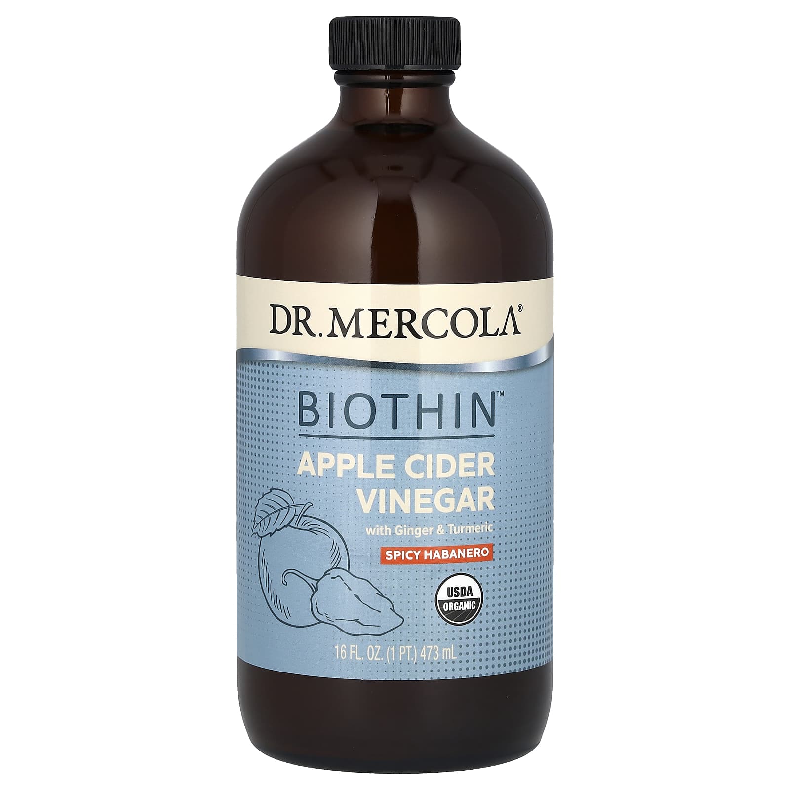 Dr. Mercola-Biothin-Apple Cider Vinegar-Spicy Habanero-16 fl oz (473 ml)