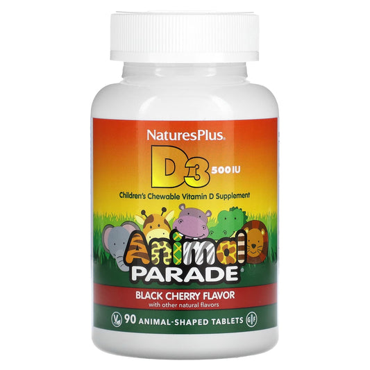 NaturesPlus-Animal Parade-Vitamin D3-Black Cherry-500 IU-90 Animal-Shaped Tablets