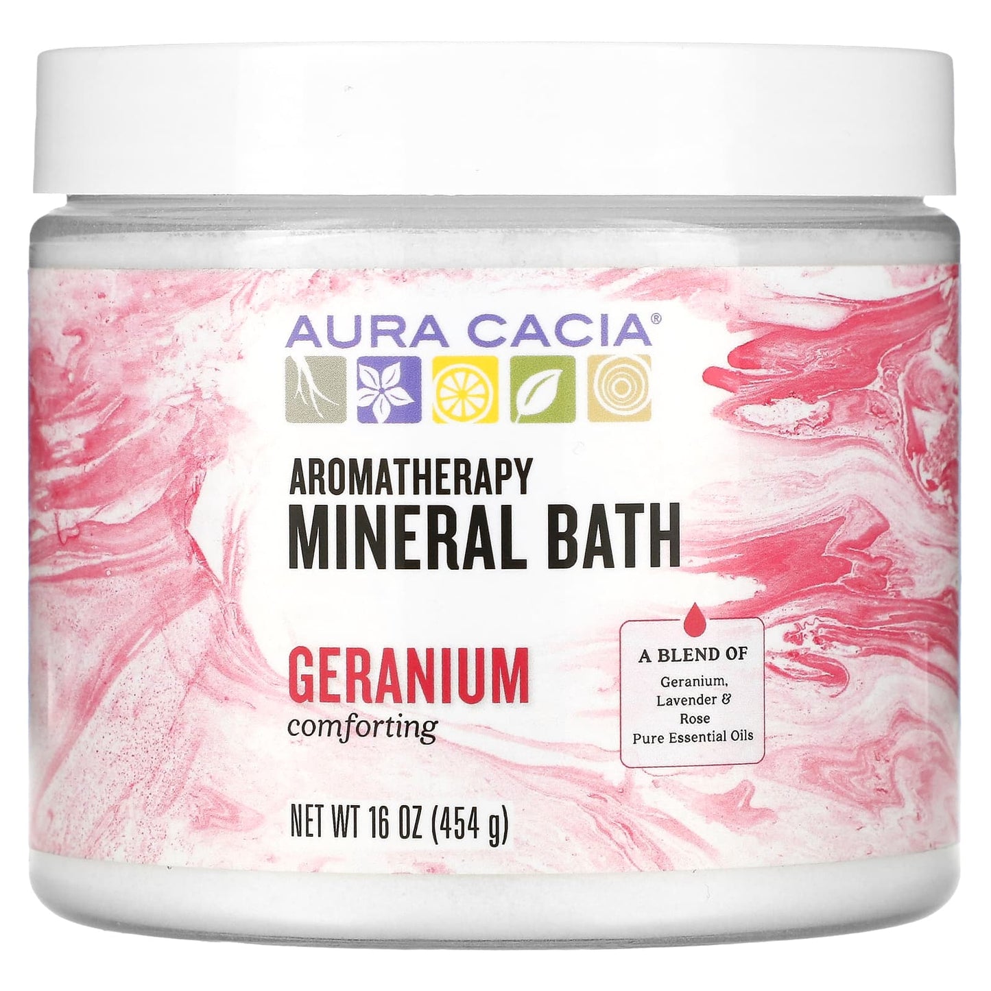 Aura Cacia-Aromatherapy Mineral Bath-Comforting Geranium-16 oz (454 g)