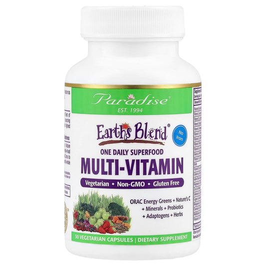 Paradise Herbs-Earth's Blend-One Daily Superfood Multi-Vitamin-No Iron-30 Vegetarian Capsules