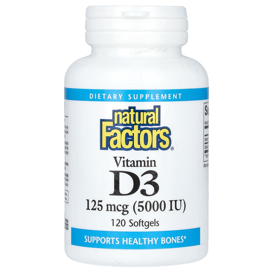 Natural Factors-Vitamin D3-125 mcg (5,000 IU)-120 Softgels