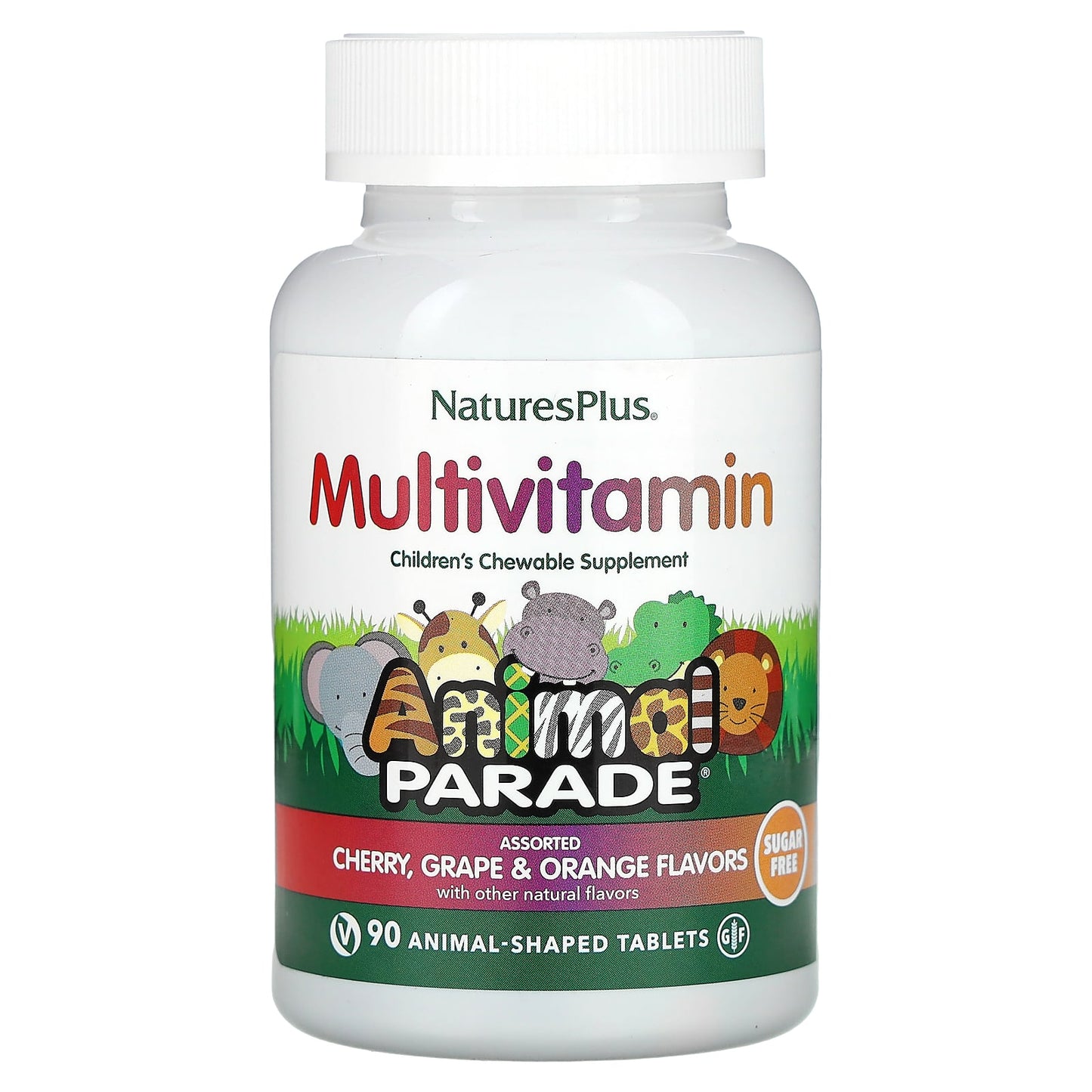 NaturesPlus-Animal Parade-Multivitamin-Children's Chewable Supplement-Cherry-Grape & Orange-90 Animal-Shaped Tablets