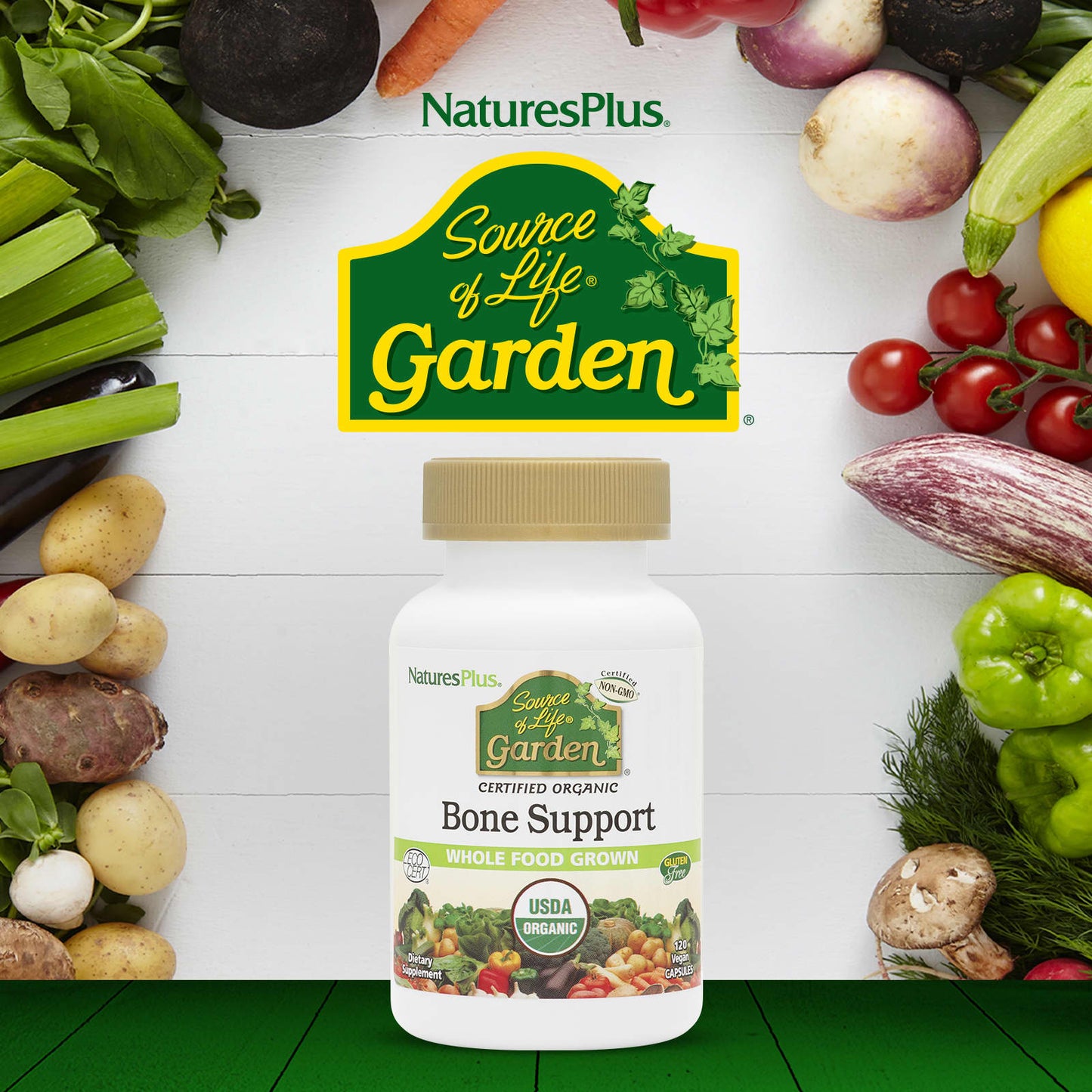 NaturesPlus, Source of Life Garden, Organic Bone Support, 120 Vegan Capsules