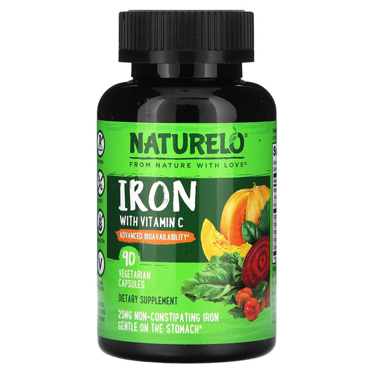 NATURELO-Iron With Vitamin C-90 Vegetarian Capsules